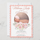 バラ金ゴールドフローラリース2フォトベビーガール誕生 案内状 (正面)