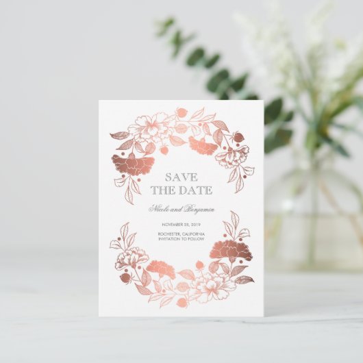 バラ金ゴールドフローラリース | Peonies日付を保存 案内ポストカード (スタンド正面)