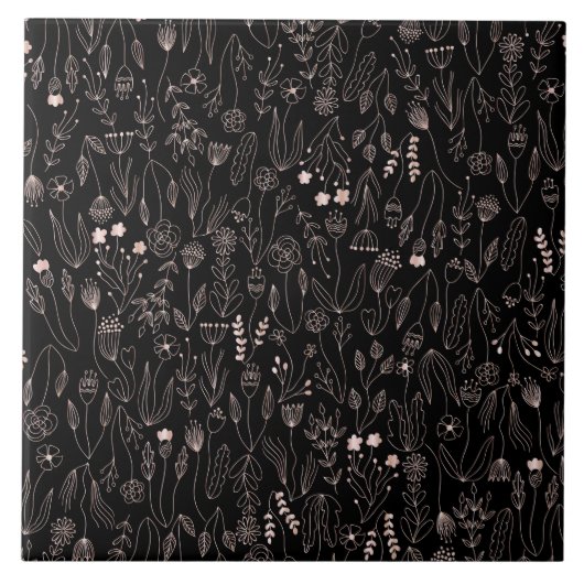 バラ金ゴールドフローラルパターン タイル (正面)