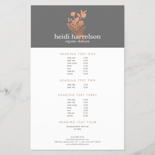 バラ金ゴールドフローラロゴのグレーサロン価格表 チラシ (正面)