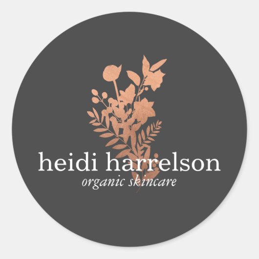 バラ金ゴールドフローラロゴの濃い灰色 ラウンドシール (正面)