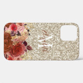 バラ金ゴールドフローラ光金ゴールドグリッターモノグラム Case-Mate iPhoneケース (裏面 (横))