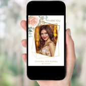 バラ金ゴールドフローラ写真誕生日サンキューカード 招待状