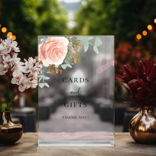 バラ金ゴールドフローラ結婚ユーカリのカードの贈り物 アクリルサイン