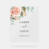 バラ金ゴールドフローラ結婚ユーカリのカードの贈り物 アクリルサイン (正面)