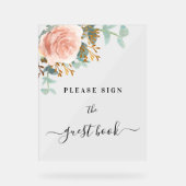 バラ金ゴールドフローラ結婚ユーカリのゲストブック アクリルサイン (正面)