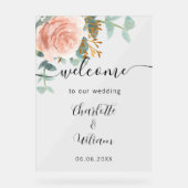 バラ金ゴールドフローラ結婚ユーカリの歓迎 アクリルサイン (正面)