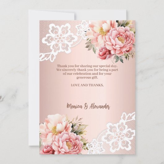 バラ金ゴールドフローラ結婚レースの写真サンキューカード 招待状 (裏面)
