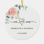 バラ金ゴールドフローラ緑ミセス・ハート結婚ズ セラミックオーナメント (正面)