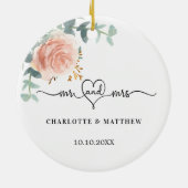 バラ金ゴールドフローラ緑ミセス・ハート結婚ズ セラミックオーナメント (裏面)