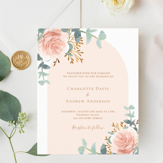 バラ金ゴールドフローラ緑化アーチ結婚式招待状