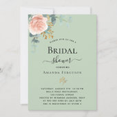 バラ金ゴールドフローラ緑化セージ緑ブライダルシャワー 招待状 (正面)