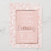バラ金ゴールドフローラ赤面ピンクブラシスクリプト夕べ 招待状 (正面/裏面)