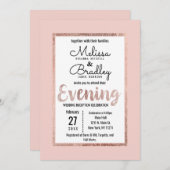 バラ金ゴールドフローラ赤面ピンクブラシスクリプト夕べ 招待状 (正面/裏面)