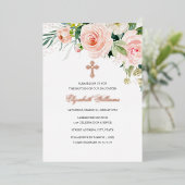 バラ金ゴールドフローラ赤面水彩洗礼 箔招待状 (立ち正面)