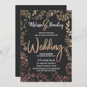 バラ金ゴールドフローラ金ゴールドグラデーショングリッター結婚 招待状 (正面/裏面)