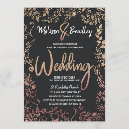 バラ金ゴールドフローラ金ゴールドグラデーショングリッター結婚 招待状