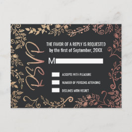 バラ金ゴールドフローラ金ゴールドグラデーショングリッターRSVP インビテーションポストカード