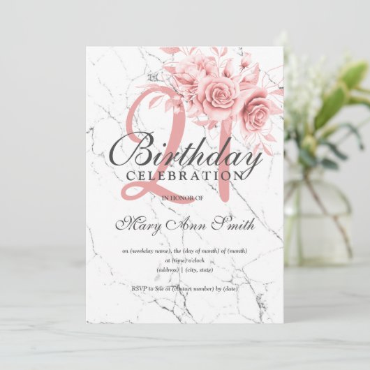バラ金ゴールドフローラ21番目の誕生日パーティー大理石 招待状 (スタンド正面)