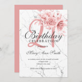 バラ金ゴールドフローラ21番目の誕生日パーティー大理石  招待状 (正面/裏面)