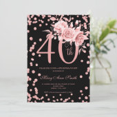 バラ金ゴールドフローラ&紙吹雪40thバースデーブラック 招待状 (スタンド正面)