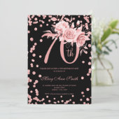 バラ金ゴールドフローラ&紙吹雪70th誕生日ブラック  招待状 (スタンド正面)