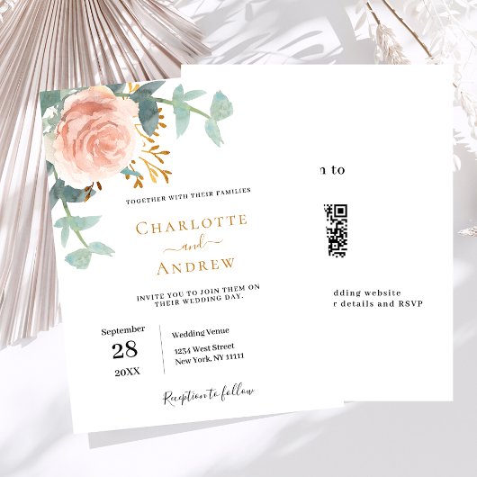 バラ金ゴールドフローラQR RSVP予算結婚式招待状