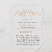 バラ金ゴールドフローリッシュスワール白い結婚式の招待 招待状 (正面/裏面)