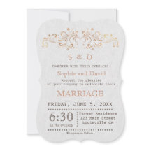 バラ金ゴールドフローリッシュスワール白い結婚式の招待