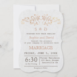バラ金ゴールドフローリッシュスワール白い結婚式の招待 招待状