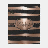 バラ金ゴールドブストライプラシ フリースブランケット (正面)