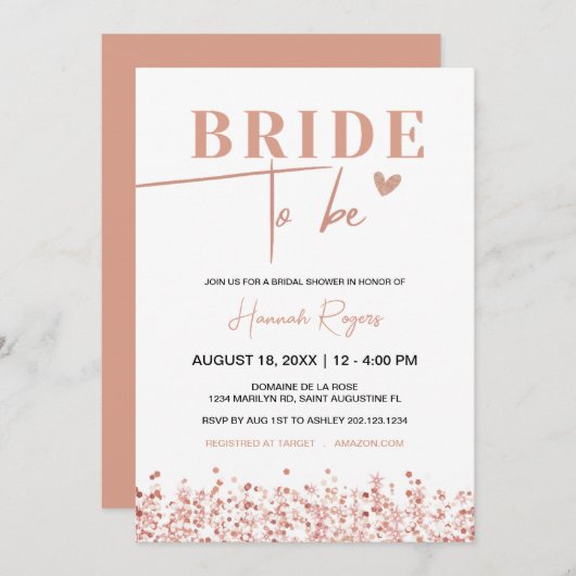 バラ金ゴールドブライダルブライダルシャワーブライドへ 招待状 (正面/裏面)