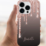 バラ金ゴールドブラウン黒グリッターの乾燥名ガーリー Case-Mate iPhone 14 PROケース<br><div class="desc">Aとエレガントガーリーグラムの電話ケース。バラフェイク金ゴールド、銅グリッタードリッ絵を描プ。黒い茶色のグラデーション背景。手書き文字の書スタイルスクリッモダントで名前を挿入する。バラ金ゴールド色の文字。</div>