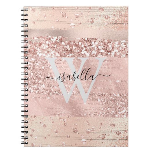 バラ金ゴールドブラシストロークグリッタースクリプトモノグラムなし ノートブック (正面)