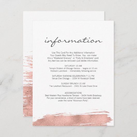 バラ金ゴールドブラシストロークバルミツワー情報カード エンクロージャーカード (正面/裏面)