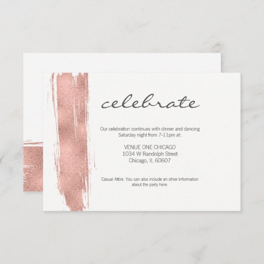 バラ金ゴールドブラシストロークバルミツワー披露宴カード 招待状 (正面/裏面)