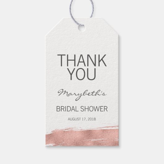 バラ金ゴールドブラシストロークブライダルシャワーサンキューラベル ギフトタグ (正面)
