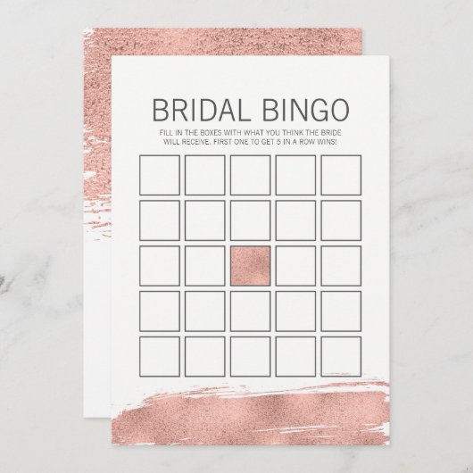 バラ金ゴールドブラシストロークブライダルシャワービンゴゲーム 招待状 (正面/裏面)