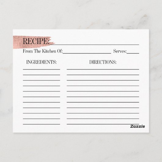 バラ金ゴールドブラシストロークブライダルシャワーレシピカード ポストカード (裏面)