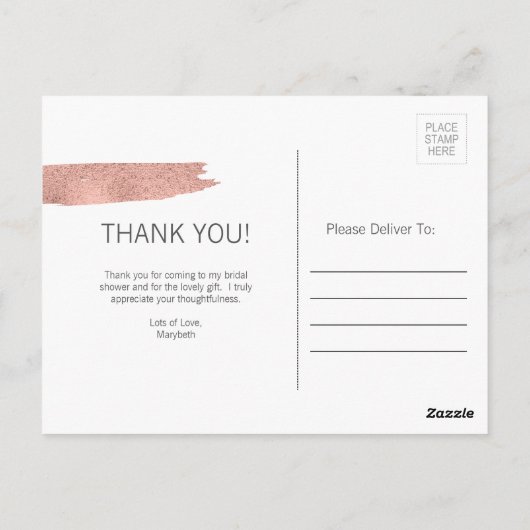 バラ金ゴールドブラシストロークブライダルシャワー感謝してい葉書 ポストカード (裏面)