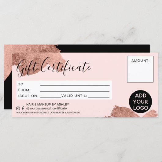 バラ金ゴールドブラシストローク箔ギフト証明書ロゴ (正面/裏面)