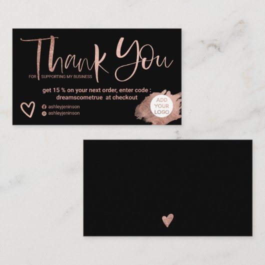 バラ金ゴールドブラシフォントブラックシック感謝していオーダー 名刺 (正面/裏面)