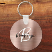 バラ金ゴールドブラシ仕上げメタルスクリプトモノグラム キーホルダー (正面)