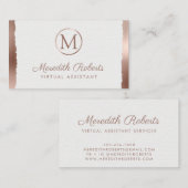 バラ金ゴールドブラシ仕上げメタルホワイトフレームモノグラム 名刺 (正面/裏面)