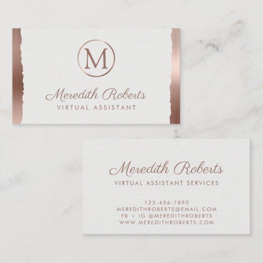 バラ金ゴールドブラシ仕上げメタルホワイトフレームモノグラム 名刺 (正面/裏面)