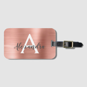 バラ金ゴールドブラシ仕上げメタルモノグラム名とイニシャル ラゲッジタグ