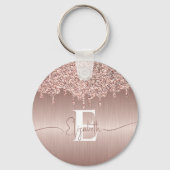 バラ金ゴールドブラシ仕上げ金属グリッタードライモノグラムのプ キーホルダー (正面)