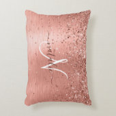 バラ金ゴールドブラシ仕上げ金属グリッターモノグラム名 アクセントクッション (正面(垂直))