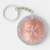 バラ金ゴールドブラシ仕上げ金属グリッターモノグラム名 キーホルダー (正面)