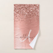 バラ金ゴールドブラシ仕上げ金属グリッターモノグラム名 バスタオルセット (ハンドタオル)